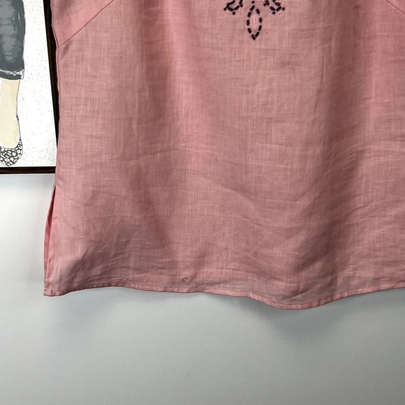 Edward 100% Irish Linen Pink Sleeveless Vneck Top with Beaded Design SZ S - Picture 3 of 6